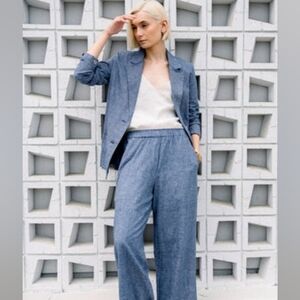 Neu Nomads Elise Doubke Breasted Chambray Blazer